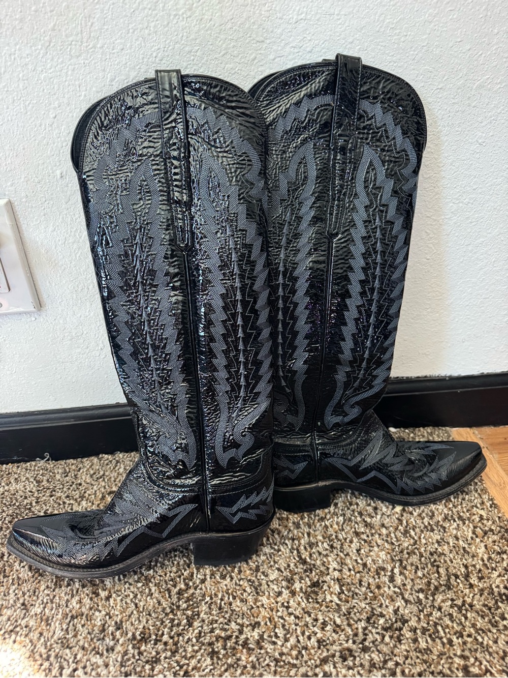 Lucchese Black Embossed Leather Over-the-Knee Western Boots - Picture 5 of 8